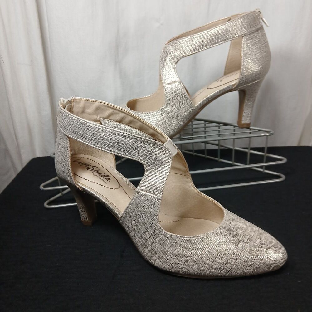 Lifestride Giovanna 2 Shimmering Gold Heels Women's Sz 8 Cut Out Pumps - Picture 3 of 11